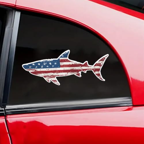 Image of Funny Fishing Bumper Sticker - Weatherproof Auto Laptop Car Decal - Tactical Shark Fish USA Flag Design - Perfect for Cars, Trucks, Boats, RVs, and Tackle Boxes