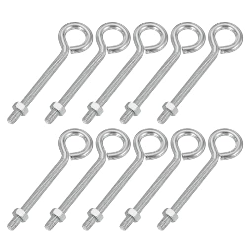 Image of PATIKIL M5x50mm Eye Bolts, 10 Pcs Carbon Steel Threaded Eyebolt Eye Hooks Screws with Nut for Hanging or Securing Cables Silver