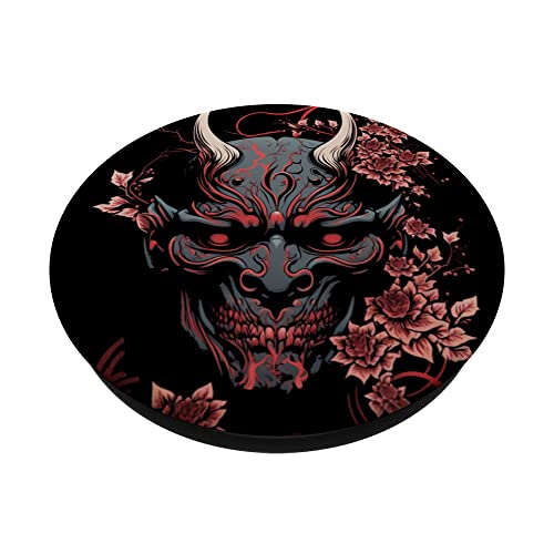 Traditional Japanese Demon Mask, Devil Oni Hannya Samurai PopSockets Swappable PopGrip, Black - Image 2