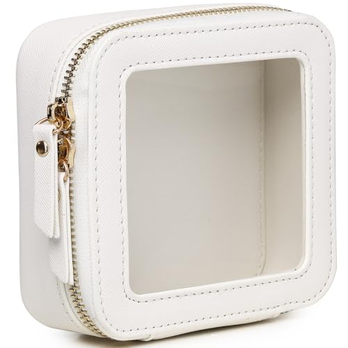 Pinkmik Small Makeup Bag Mini Clear Cosmetic Makeup Case & Toiletry Bag with Zipper Women's Purse Organizer & Car Essentials (White, MINI)