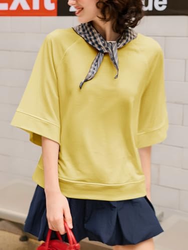 Image of Tankaneo Womens Oversized Half Sleeve T-Shirts Crew Neck Boxy Basic Tees Tops Summer Casual Loose Fit Tunic Shirts