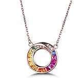 Beydodo Jewellery - Collar de oro de 18 quilates con colgante de halo arcoíris real con zafiro colorido para regalo de San Valentín