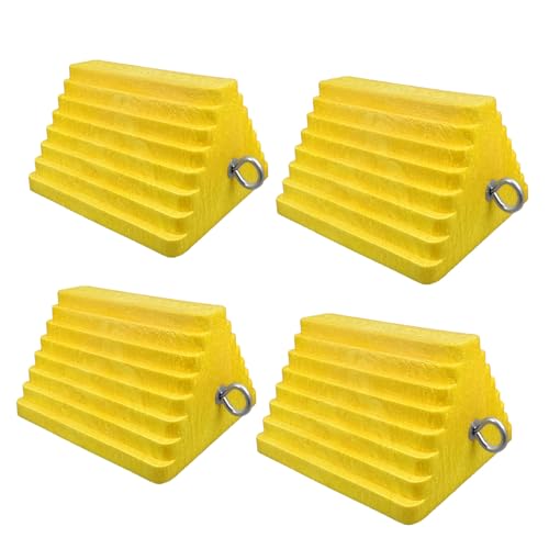 Image of HOXWELL Premium 4 pcs Heavy Duty Wheel Tire Chocks, Vehicle Chocks with Eyebolt for Travel Trailers, Camper, Truck, Car and ATV 4 Pack, Yellow