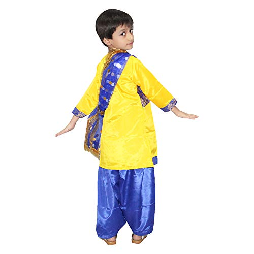 Image of Kaku Fancy Dresses Punjabi Folk Dance Costume For Kids /Salwar Suit With Dupatta For Girl Costume - Yellow & Blue, 10-12 Years