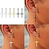 3 Pairs Cross Earrings,Stainless Steel Earrings for Men,Pendant Drop Cross Earring for Women,Classique Drop Earring,for Christmas Valentine's Men Women Jewellery Gifts(Gold, Silver, Black) #5