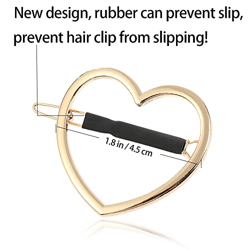 Giyomi 2 Pcs Minimalist Hair Clip For Women And Girls, Newly Designed Non-Slip Rubber Clip Gold & Silver Hollow Geometric Metal Hair Clip Bobby Pin Ponytail Holder Hair Accessories (Heart) #TOP3