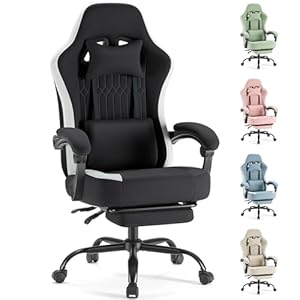 Sweetcrispy Computer Gaming Chair – High Back Ergonomic Desk Chair with Footrest and Lumbar Support, Height Adjustable Task Chair with Linkage Armrests and Headrest, 360° Swivel Wheels, Black