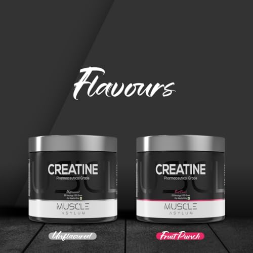 Image of Muscle Asylum Creatine Monohydrate Powder - Fruit Punch Flavor, 100g (25 Servings) | Pharmaceutical Grade Pre-Workout for Muscle Growth & Strength