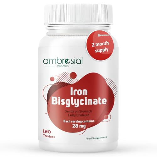 Image of Ambrosial Iron Bisglycinate 28mg High Strength Tablets | High Absorption Iron Supplement for Tiredness and Fatigue for Women and Men | Pack of 1-120 Veg Tablets
