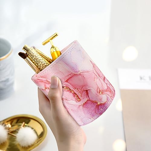 Image of Pen Holder for Women Girls, Pencil Cup Pink Desk Decor, Makeup Brush Holder Large Pu Leather Multi-Functional Organizer Cup for Office, Classroom, Home, Red Marble