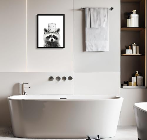 Decorazione Da Parete Con Procione Carino, Con Cornice, Divertente Decorazione Da Parete Per Il Bagno, Stampa Su Tela In Bianco E Nero, Decorazione Da Parete Per La Stanza Dei Bambini Pronta Da - 3