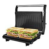 Gotoll Kontaktgrill Sandwich-/ Panini Maker, Öltropfendesign und Antihaftbeschichtung, geöffnete 180° Kontakt-Grill, 750 Watt, Schwarz