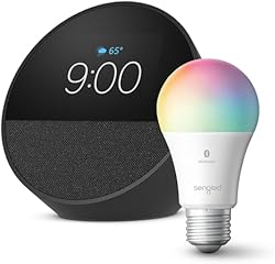 Echo Spot (2024 release) with Sengled LED Smart Light Bulb, Black