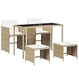 vidaXL 5-delige Tuinset met kussens poly rattan beige, loungeset, loungeset tuin, tuinbankenset, tuintafel, loungeset buiten, tuinset lounge