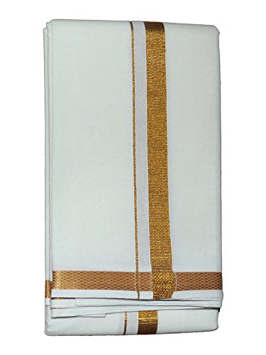 Image of PRAKASAM COTTON Mens Colour Jari Cotton dhoti and Angavastram Set (1.30X2.00 Meter Dhoti, 36X1.80 towel)