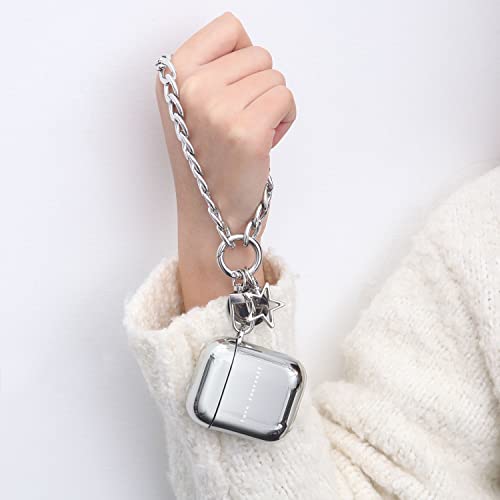 White Letter Airpods Case,Silver Apple Airpods 2Nd 1St Generation Couple Case Soft Tpu Plating With Keychain/Anti-Lost Bracelet (White &Love Yourself ) #TOP4