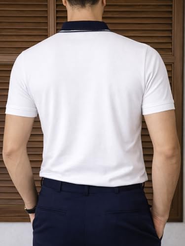 Image of Veirdo Men's Polo T-Shirt Regular Fit, Half Sleeve Contrast Collar Tee, Solid Color Summer Wear, Comfortable Travel, Casual & Office Styling (Sizes S-2XL)