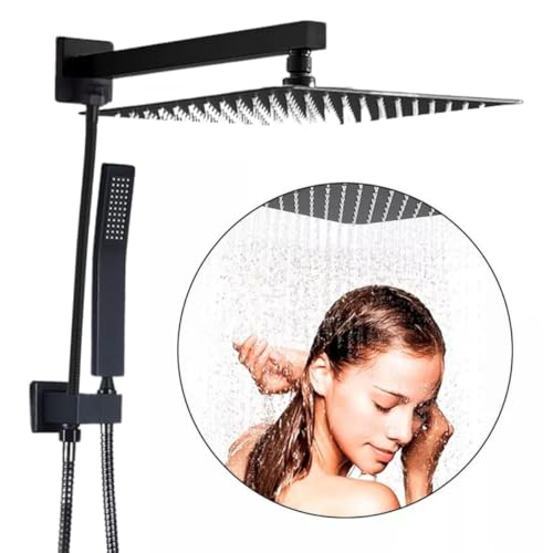 Chuveiro Inox Com Desviador Preto Quadrado 20x20 Ducha Slim A Gás Chuveirinho Fosco Black Matte