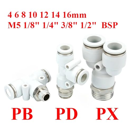 Conector neumático de 3 vías con rosca BSPT de 1/4" y anillo de 6mm 4