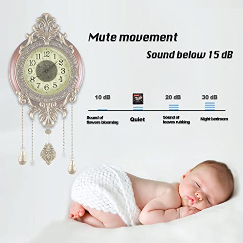 Poserion Antique Real Wood Wall Clock Quartz Silent Metal Workmanship Art Swing Pendulum, Brown #TOP6
