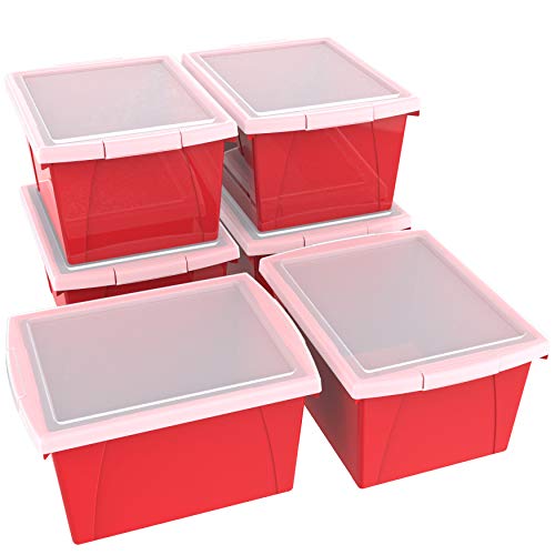 Image of Storex 4 Gallon Storage Bin with Lid - Plastic Classroom Organizer for Books and Supplies, Red, 6-Pack (61411C06C)