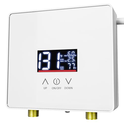Kweetle Tankless Water Heater Electric,240V 6000W Under Sink Instant Water Heater with Digital Display Touch Screen On-Demand Water Heater Point Of Use for Kitchen,Bathroom,Laundry,RVs