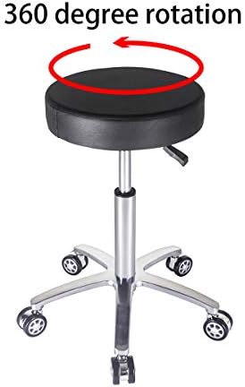Massage Stool Chair on Wheels for Beauty Kitchen Salon Home Office, Adjustable High Rolling Swivel Stool (Black)