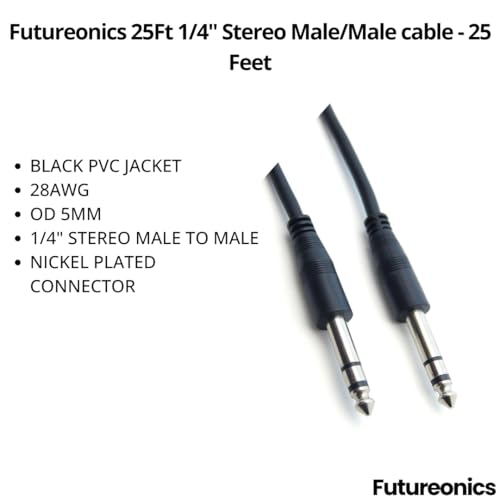 Cable 1/4" Stereo macho a macho, 7.62 m, pack x5 miniatura 2