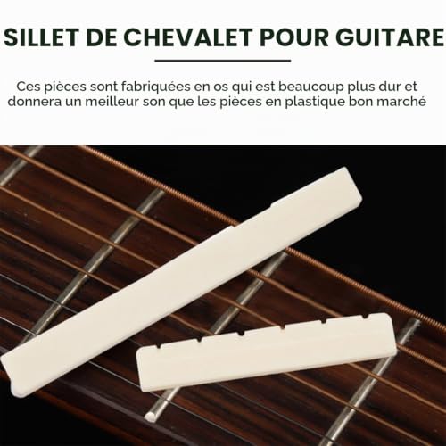 ZORVYN 2 pièces Ensemble de Sillets de Tête et Chevalet en os de buffle, Pièces de Guitare pour Cordes, Compatible pour Sillet Guitare Classique et Folk, Cordes Guitare Classique et Folk – vue 5
