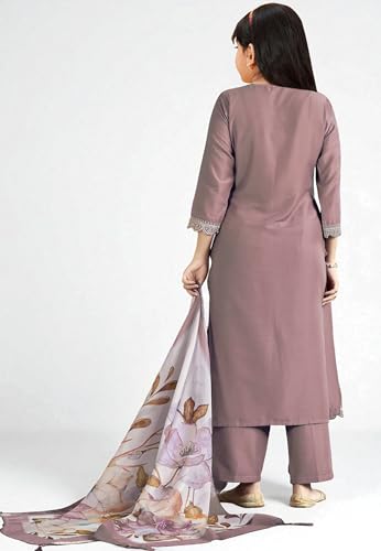 Image of Girls Ethnic Outfit | Embroidered Silk Girls Salwar Suit | Kurta Pant and Jacquard Dupatta Set