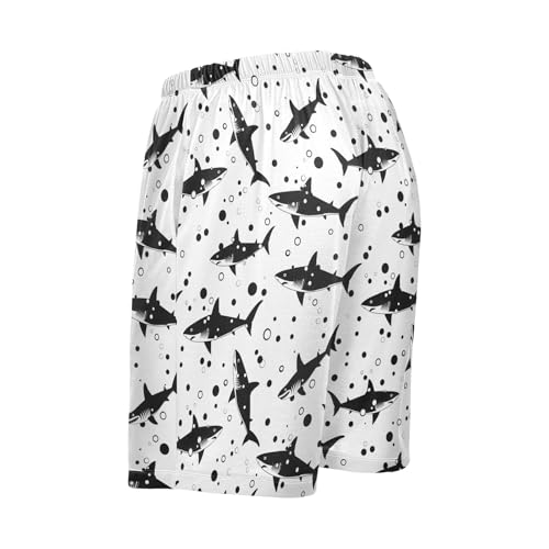 Shark on Black Mens Pajama Shorts Soft Pants Lounge Sleepwear Bottoms with Drawstring & Pockets3