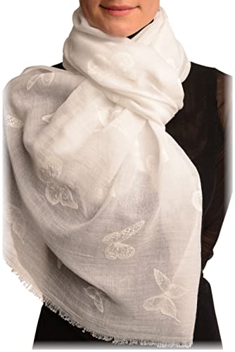 Écharpe blanche imprimée papillons pour sublimer vos tenues d'été fluides en coton 65x180cm