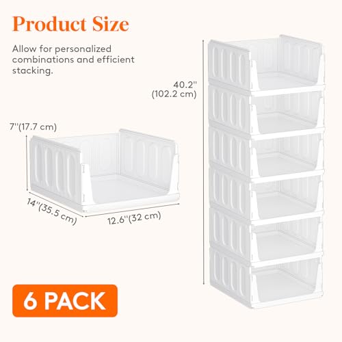 Image of Lifewit 6 Pack Stacking Closet Organizers Shelf for Clothes 14 inch Depth | Plastic Stackable Sweater Storage basket Bins for Wardrobe, Multifunctional Pants Organizer for RV, Pantry, Kitchen, Dorm