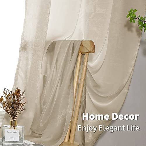 Bgment Silk Sheen Semi Sheer Curtains 63 Inch Length For Living Room, Light Filtering Elegant Privacy Sheer Curtain For Bedroom, Soft And Smooth Semi-Sheer 2 Panels, Each 52 X 63 Inch, Light Taupe #TOP4