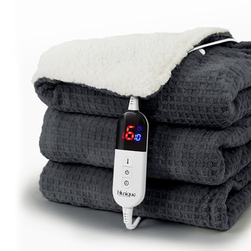 blunique Heated Blanket Electric Blanket Twin Waffle, 62x84 Inches Sherpa