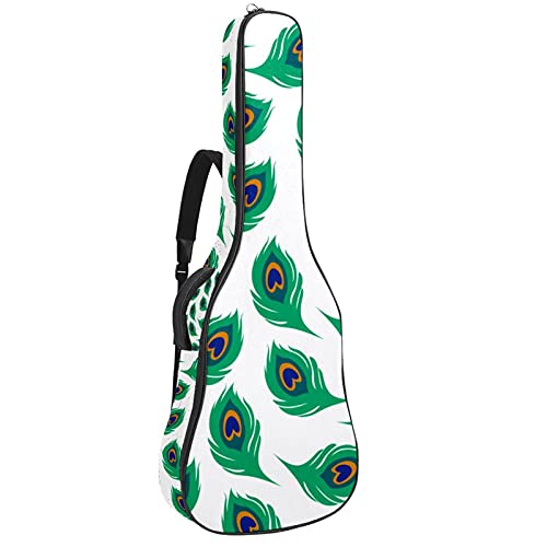 Housse de guitare acoustique voyage - Sac à dos rembourré pour guitare folk au motif paon vert