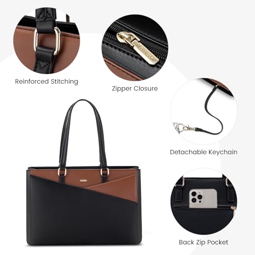 Image of LOVEVOOK Laptop Tote Bag for Women, Office Work Bag Briefcase fit for 15.6 inch Laptop, Large Capacity Teacher Computer Bag Handbag Black /Brown