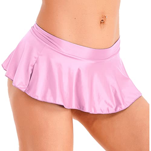 Jugaoge Womens Glossy Solid Color Miniskirts Low Rise Mini Micro Pleated Skirt Lingeries Clubwear2