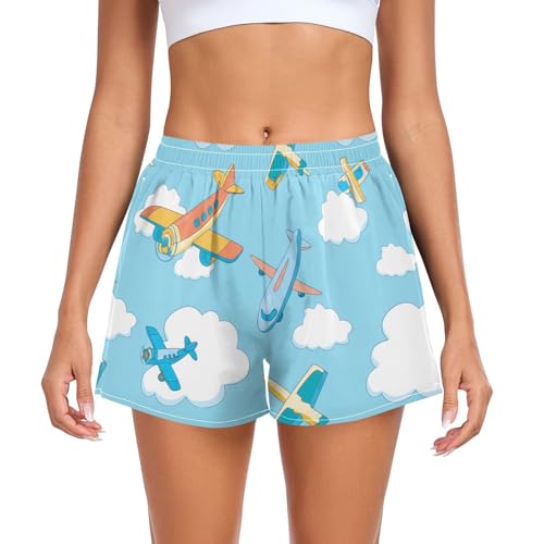 UMIRIKO Women Athletic Shorts Airplanes White Clouds Running Shorts for Women 2XL 202c1555