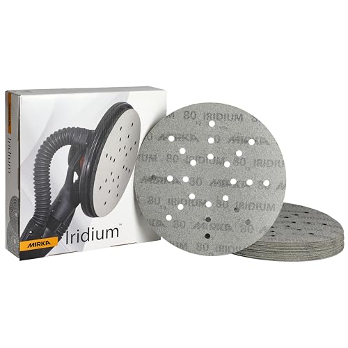 Mirka Iridium Schleifpapier Ø 225mm Klett Korn 80/25 Scheiben/Für Trockenbauschleifer Wand- und Deckenschleifer/Schleifen von Lack, Spachtel, Grundierung, Holz, Stahl, Mineralwerkstoffe
