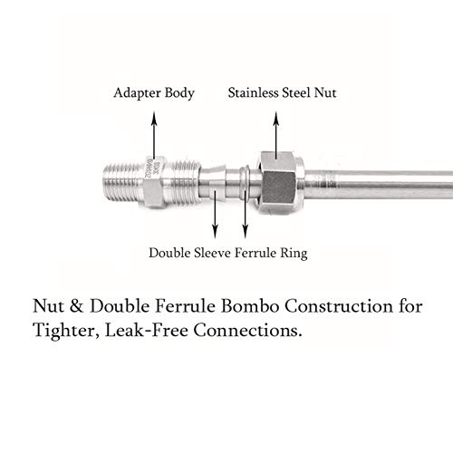 Beduan 304 Stainless Steel Compression Fitting Ferrule, 3/8" Tube Od X 1/4" Npt Male, Straight Adapter Connect With Double Ferrules #TOP4