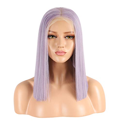ALICE 13x6 Blonde Lace Front Wig, 14" Short #613 Blonde Bob Wig Silky Straight Middle Part Synthetic Wig for Women, Pre Plucked with Natural Hairline and Baby Hair (Purple)
