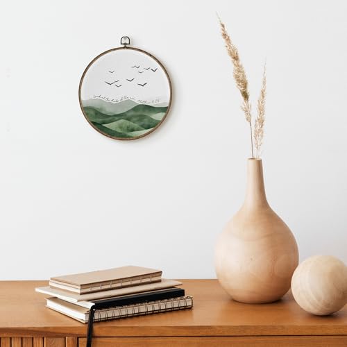 Arte de pared redondo TLESKE con versículo bíblico y lienzo enmarcado estilo boho de montaña 3