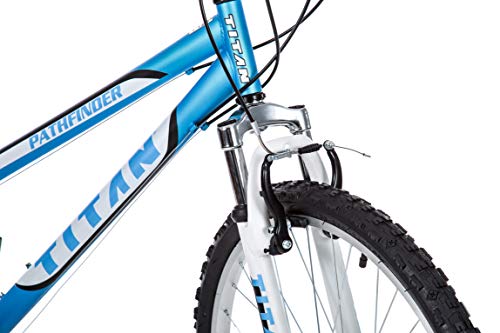 Image of Titan Women's 18-Speed Pathfinder Front-Suspension Mountain Bike, Baby Blue, 17-Inch Frame, 26-Inch Alloy Wheels
