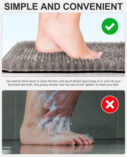 Othway Non Slip Grassy Bathtub Mat : 25.6X13.4 Inches Sturdy But Soft Anti Fatigue Bath Mat_Quick Drain Shower Floor Mat With Soft Bristles For Scrubbing Feet (Clear Grey) #TOP4
