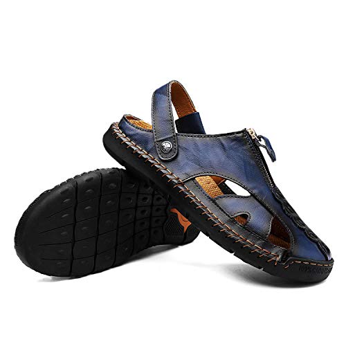 Image of JAMONWU Men's Casual Closed Toe Adjustable Leather Sandals Handmade Fisherman Beach Sandals