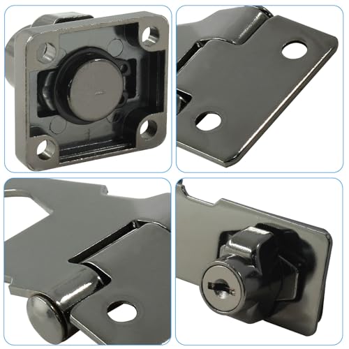 Image of Bivethoi 2Pcs Keyed Hasp Locks 2.5 Inch Twist Knob Keyed Locking Hasp, Stainless Steel Hasp Latches Keyed Different for Small Doors, Cabinets (Black)