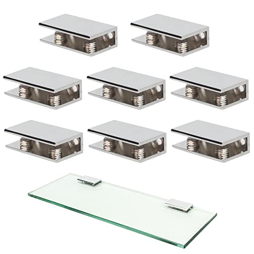 KAFENDA Glass Shelf Brackets Zinc Alloy Glass Clamps for 1/2 Inch vitreous Polished Chrome（1/2inch 8pcs）