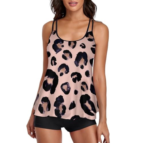 Tankini léopard noir galbant avec shorty couvrant pour affiner la silhouette