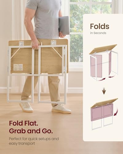 Image of VASAGLE Folding Desk, Foldable Computer Desk, One-Piece Desktop, Rounded Edges, Small Folding Craft Table for Bedroom, Balcony, Camping, Easy Assembly, 31.5 x 15.7 Inches, Straw Yellow ULWD151YD01
